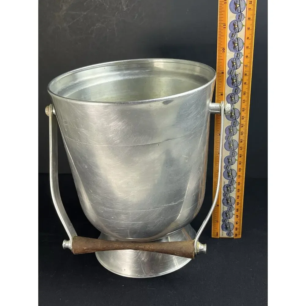 VTG Mid-Century NASCO Italy Ice Bucket Aluminum Ice Bucket Teak Handle No Lid